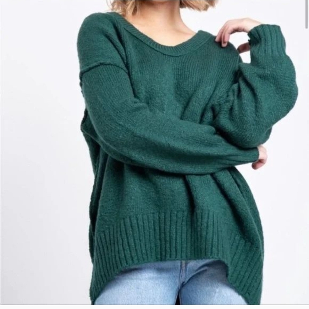 FREE PEOPLE *BROOKSIDE* OVERSIZED CHUNKY DARK GREEN SWEATER-M